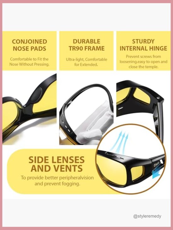 Night Vision Driving Glasses Fit Over Eyewear Polarized Anti-Glare Yellow Lens main image 4